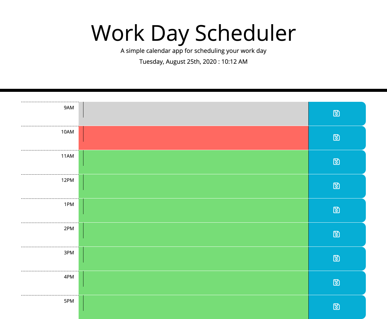 Work Day Scheduler Snapshot